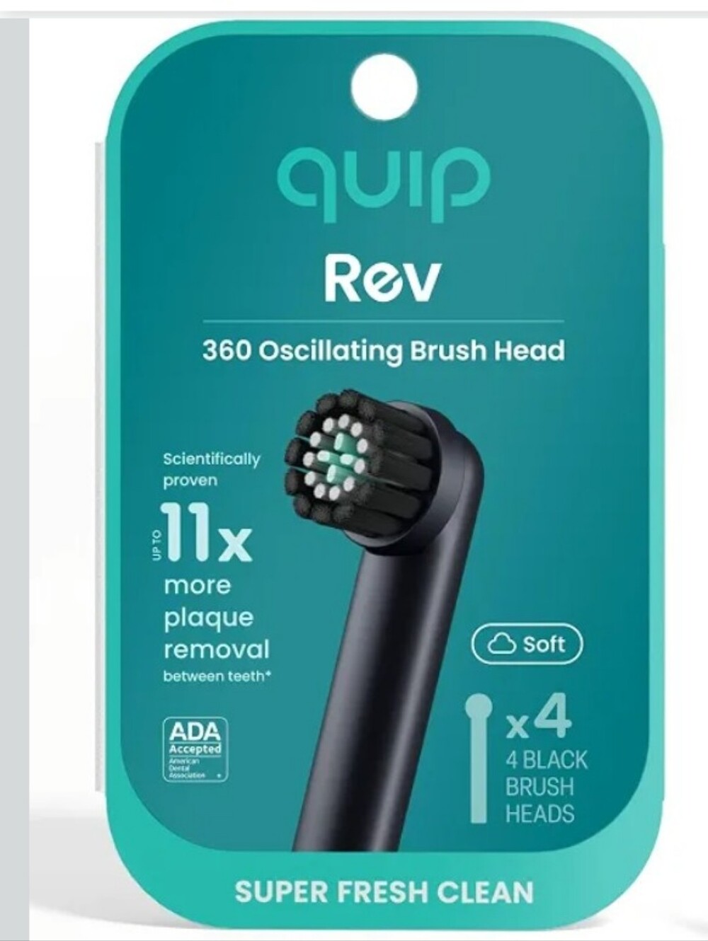 quip Rev Oscillating Electric Toothbrush Heads - 4 Pack - Black